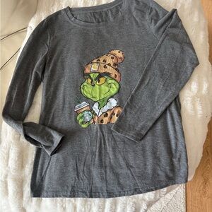 Gray Long Sleeve Grinch Graphic Tee